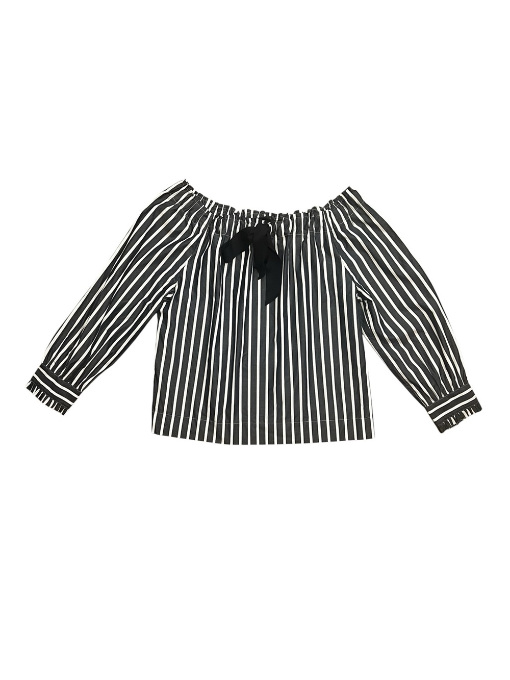 J. Crew Black & White Striped Off-Shoulder Blouse